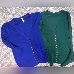 Blue and Green Button-Up Cardigans